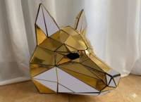 Masque de renard en miroir doré, masque de tête de renard géométrique à facettes en miroir pour performance en boîte de nuit
