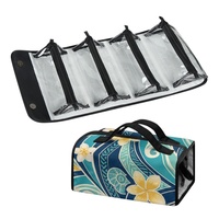 Sac de voyage cosmétique personnalisé à motif floral de plumeria hawaïen, avec quatre pochettes transparentes à fermeture éclair et design organisateur suspendu