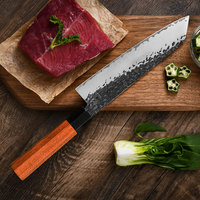 Couteau de chef de cuisine en acier forgé noir martelé avec manche en bois de rose et manche octogonal japonais