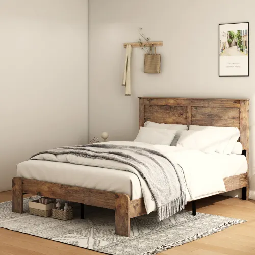 Modern simple bed frame Full size customizable wooden platform Bed frame easy to assemble large storage space under the bed