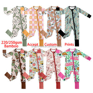 220gsm 맞춤 인쇄 아동 유아 여아용 대나무 비스코스 파자마 도매 신생아 겨울 롬퍼 지퍼 슬리퍼 - Product Image 2