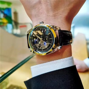 นาฬิกาข้อมือผู้ชาย AOKULASIC รุ่น Hollow Out Large Flywheel ระบบอัตโนมัติเต็มรูปแบบ กันน้ำ พร้อมไฟกลางคืน แสดงข้างขึ้นข้างแรม - Product Image 1