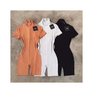 2024 Summer Half High Neck Bodycon One Piece Short Jumpsuit For Woman Cotton Knitted Bodysuits Women