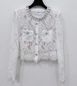 Top qualité femmes ensemble 2025 printemps jupe costume dames perles déco à manches longues Sexy dentelle hauts + Midi Sexy dentelle crayon jupe ensembles - Product Image 3