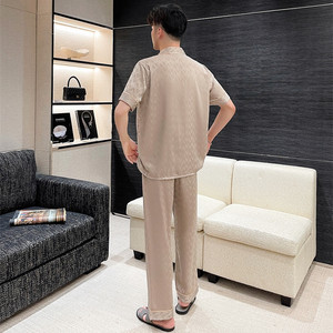 Usine <span class=keywords><strong>en</strong></span> gros hommes vêtements de nuit été nouveaux hommes glace <span class=keywords><strong>soie</strong></span> trois pièces ensembles couleur Pure Jacquard luxe à manches courtes pyjamas - Product Image 6