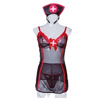 Nouvelle Robe de Lingerie Sexy pour Femmes, Costume d'Infirmière pour Halloween 2025, Ensemble Trois Pièces avec Dentelle et Décoration en Nœud