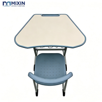 Table de bibliothèque scolaire avec chaises bleues modernes, ensemble bureau et chaise pour salle de classe, tables hexagonales pour étudiants adultes