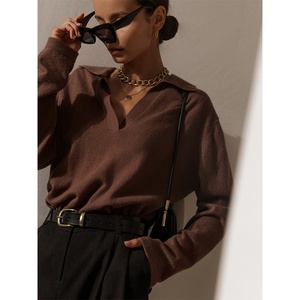 Maglione Pullover Casual All-Match da donna di moda autunno inverno 2025 stile coreano per colletto a Polo con risvolto a croce frontale - Product Image 3