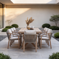 Canapé en teck avec coussins, imperméable et anti-corrosion, ensemble table et chaises de style rustique pour jardin extérieur