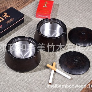 Cendrier en bambou avec couvercle, rond, en ébène, grande taille, pour le bureau, la maison, le salon - Product Image 2