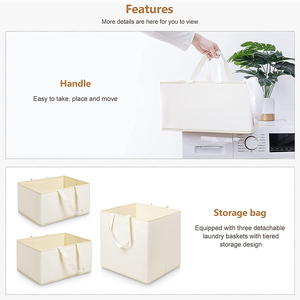 Baño Lavandería Estante de almacenamiento para el hogar Tres capas Alto Cesto de lavandería de lona de bambú con rueda y asas - Product Image 6