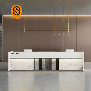 Shinestone thiết kế sang trọng khách sạn Beauty Salon công ty tiếp tân quầy LED ánh sáng bằng gỗ Tếch tiếp nhận truy cập cho văn phòng - Product Image 1