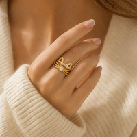 Bague tendance en acier inoxydable plaqué or 316L, motif chat, étanche, hypoallergénique, avec zircone cubique, bijoux pour femmes, vente en gros, design personnalisé
