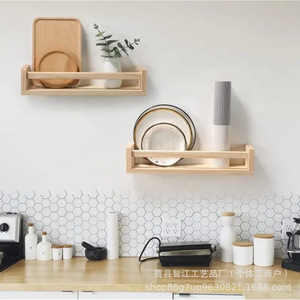 Cross-border wooden living room wall-mounted storage rack, solid wood wall storage rack, kitchen spice display rack - Product Image 1