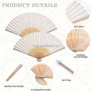 Éventail pliant en bambou en tissu imitation soie blanc, idéal pour les mariages, les fêtes, les cadeaux de naissance, avec sacs cadeaux - Product Image 4