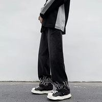 Vêtements de rue Fire Hem Broderie Baggy Jeans Hommes Hip Hop Denim Pantalon Haute Qualité Oem Service Personnalisé Qualité Broderie Personnalisée