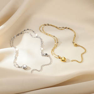 Collar de cadena de clavícula de corazón de melocotón de acero inoxidable chapado en oro de 18 quilates versátil simple y de moda collar en forma de corazón - Product Image 2