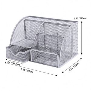 Eco-Friendly Metal Mesh Desk Organizers & Accessories 6 Compartments 1 Drawer <b>Pen</b> Holder Powder Coated Custom Logo 22X14x13cm - Product Image 4