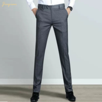 Offre Limitée : Nouveau Pantalon Habillé Homme Coupe Slim à Rayures Fines en Polyester, Viscose et Spandex – Idéal Affaires et Mariages