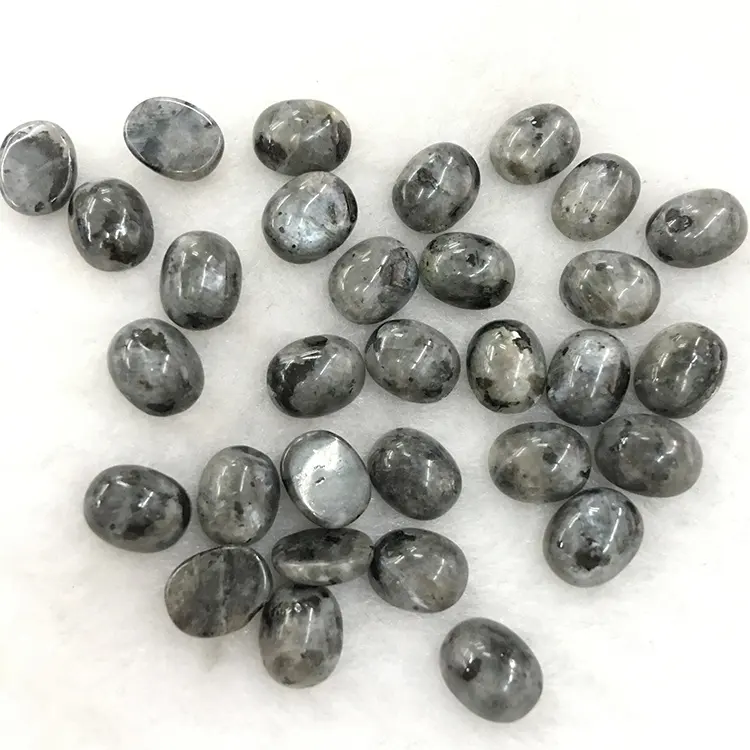 Manik-manik longgar batu alam 8x10mm potongan Oval hitam Cabochon batu alam untuk Cincin