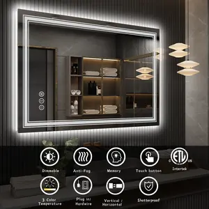 Desempañador electrónico Smart Led Baño Colgante horizontal 3 colores Cambiable Espejo de baño templado