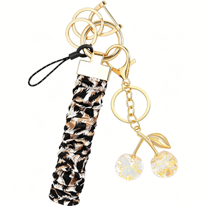 Porte-clés bracelet extensible pour femme, pour clés <span class=keywords><strong>de</strong></span> voiture, avec porte-clés mignon en forme <span class=keywords><strong>de</strong></span> cerise et anneau en D - Product Image 1