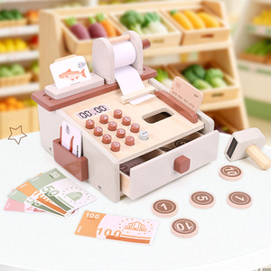 <span class=keywords><strong>Caisse</strong></span> <span class=keywords><strong>enregistreuse</strong></span> en bois naturel non toxique, sans bavures, certifiée CPC CE, pour enfants et tout-petits, jeu de simulation éducatif - Product Image 1