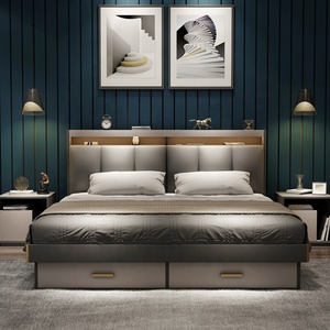Nouveau Design Meuble de Chambre à Coucher Nordic <span class=keywords><strong>Lit</strong></span> Double Luxe Taille King avec Rangement pour Adulte - Product Image 3