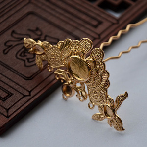 Copper Cast Bronze Color Preserving Orchid Hair <b>Crown</b> 29x60mm For Earring Making DIY Hanfu Accessories - Product Image 2