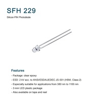 Ams-OSRAM SFH 229 Photodiode PIN en silicium 3 mm Époxy transparent 380-1100 nm Capteur optique à large spectre pour lumière ambiante et infrarouge
