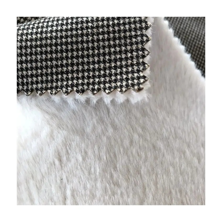 Wholesale 100% Polyester Houndstooth Print Wool Polar Sherpa Boucle Fleece Fabric With Fur For Winter Coat