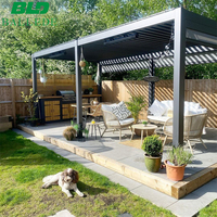 Pergola de jardin intelligente 3,5x10m avec capteur de pluie, gazebo à lames orientables électriques robuste et étanche pour l'amélioration de l'espace extérieur de la cour
