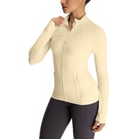 SUHE TS-009 Yoga - Camiseta deportiva de manga larga para mujer con cremallera, cuello con lazo, ajuste regular, color liso, tejido dulce y efecto lavado