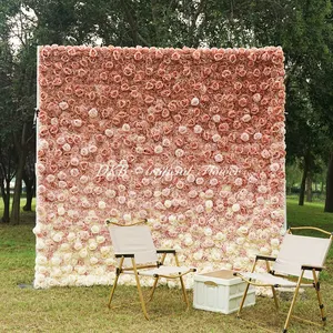 Roll Up Pink Silk Rose Flower Wall Artificial Flower Backdrop For Wedding Decoration
