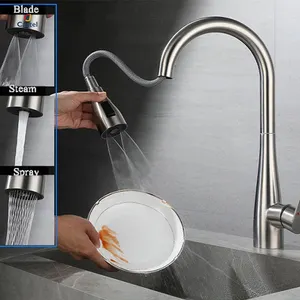 Moderne schwarze Farbe Küchen armaturen Edelstahl 304 Pull Out Sprayer Küchen mischer Waschbecken Wasserhahn
