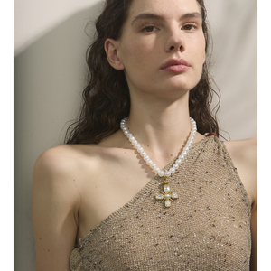 JINYOU-Collier élégant en acier inoxydable plaqué or 18 carats avec pendentif en forme de croix et de zircon cubique, chaîne de perles, cadeau, 965 - Product Image 4
