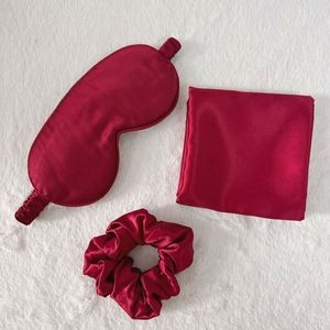 Ensemble de taies d'oreiller en satin de soie solide pour l'hiver, bonnet de nuit pour femmes, turban, masque pour les yeux pour adultes - Product Image 2