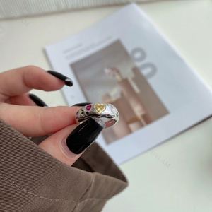 Dylam Minimalist Fashion Collection Rhodium Plated Sterling Silver Infinite Elements Zirconia Colorful Heart <b>Adjustable</b> <b>Ring</b> - Product Image 2