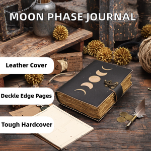 Diario Grimoire de Cuero con Tapa Dura Sol y Luna, Libro de Hechizos de Fases Lunares con Papel Vintage de Borde Rústico y Cosido con Hilo - Product Image 2