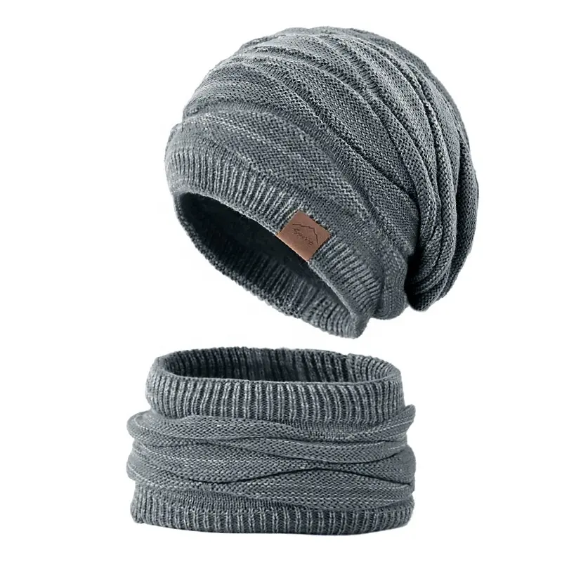 Thick Warm Skullies Beanies Caps Winter Knitted Scarf Hat Set For Women Solid Outdoor Snow Riding Ski Bonnet Caps Girl