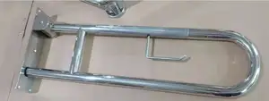 304 Stainless Steel Handrail U Shape Folding Knurled Grab Bar With Tissue Holder