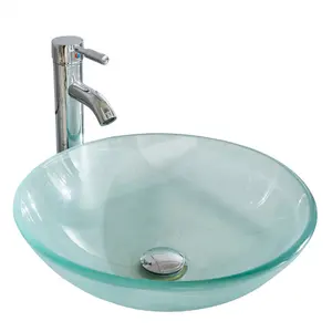 Modern Round Bowl Vanity Sinks Cheap Bathroom Vessel Tempered Glass Sink Wash Basin