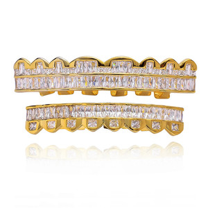 Accesorios de Halloween Europeos y Americanos, Grillz Hip Hop de 8 Dientes, Dientes Cuadrados de Circonio Dorado, Grillz Hiphop - Product Image 3