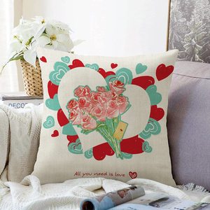 Valentine's Day Decorative Pillowcase Square Cotton Polyester Print <b>Cushion</b> Cover Home Use - Product Image 2