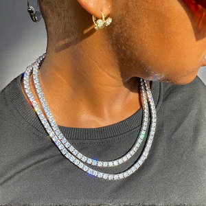 White <b>Gold</b> Moissanite <b>Tennis</b> <b>Necklace</b> Iced Out Link Chain Unisex Jewelry for Party Wedding - Product Image 3