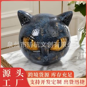 Figurine de chat noir en résine, ornement tête d'animal, yeux jaunes, décoration d'intérieur, artisanat artistique, cadeau - Product Image 5
