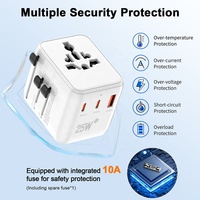 Adaptateur de voyage universel Worldplug 2AC PD 25W Gan USB chargeur rapide pour téléphone caméra tablette prise électrique internationale