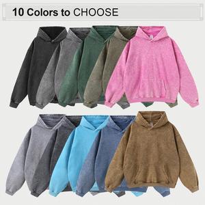 Vente en gros de pull de haute qualité 420g Terry Vintage Sweats à capuche délavés Logo personnalisé Sweat à capuche vierge pour hommes - Product Image 2