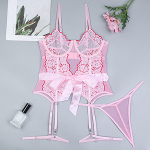 Ensemble de lingerie féminine en dentelle sexy et mignonne, style Pure Desire, trois pièces, vêtements pour femmes - Product Image 6