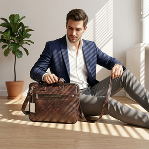 Men's Genuine Leather Luxury Messenger <b>Laptop</b> Bag Made in India with Zipper Pocket Durable for Travel - Product Image 5